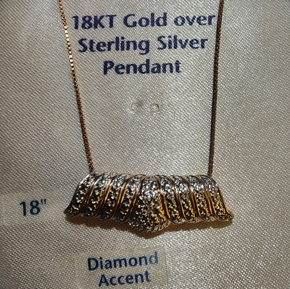 Vintage 18kt Gold On 925 Sterling Silver 18" Chain & Pendant With Diamond Accent - Picture 1 of 11